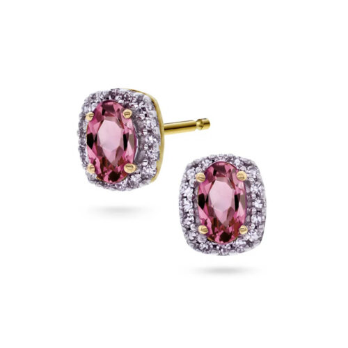 Pan Jewelry - Øtepynt i 14k gult gull med diamanter 0,08ct og turmalin