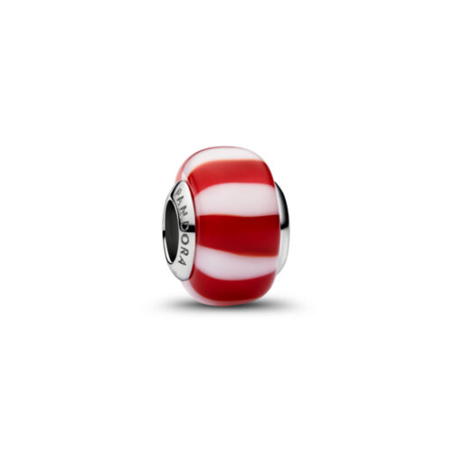 Pandora - Rød peppermynte Polkagris charm i Muranoglass