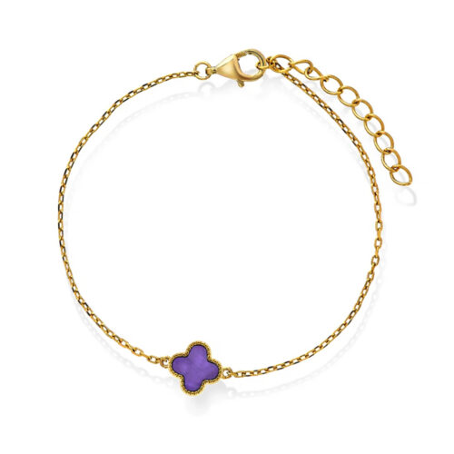 Pan Jewelry Trend - Kløver armbånd i forgylt 925 sølv med lilla perlemor