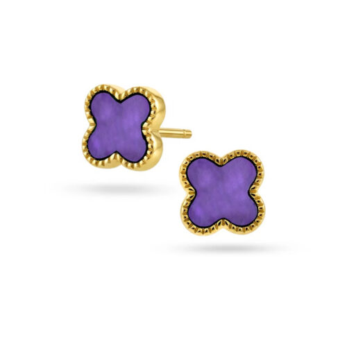 Pan Jewelry Trend - Kløver ørepynt i forgylt sølv med lilla perlemor