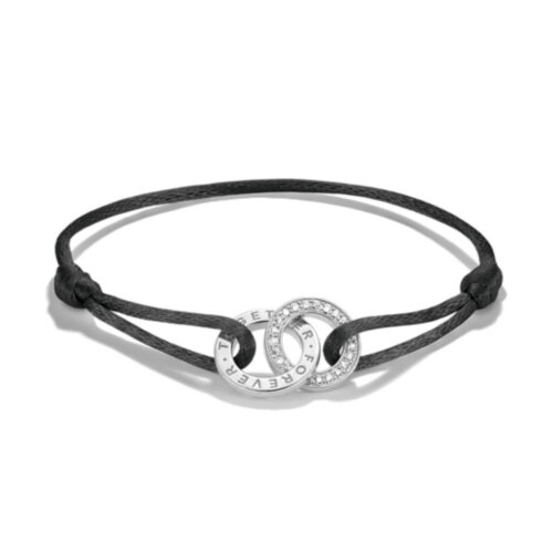 Thomas Sabo - Tekstilarmbånd i sort, med sølvringer, Together