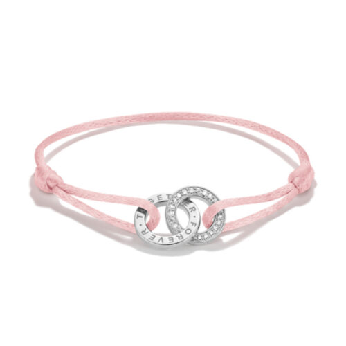 Thomas Sabo - Tekstilarmbånd i lys rosa, med sølvringer, Together