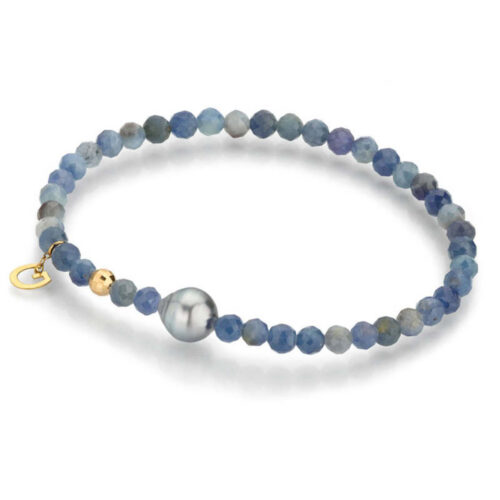 Gellner - Armbånd med safir, gult gull og tahitiperle, blåtoner