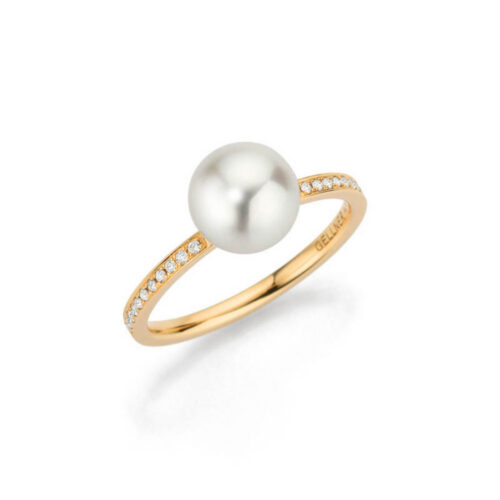 Gellner - Ring i rosegull med diamanter og Akoya perle