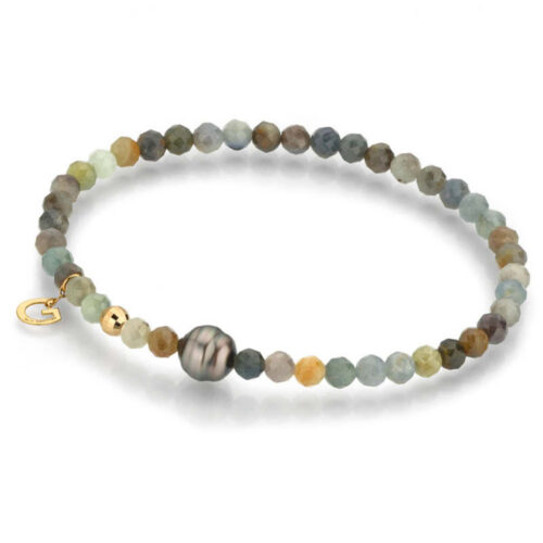 Gellner - Armbånd med safir, gult gull og tahitiperle, grå/grønn toner