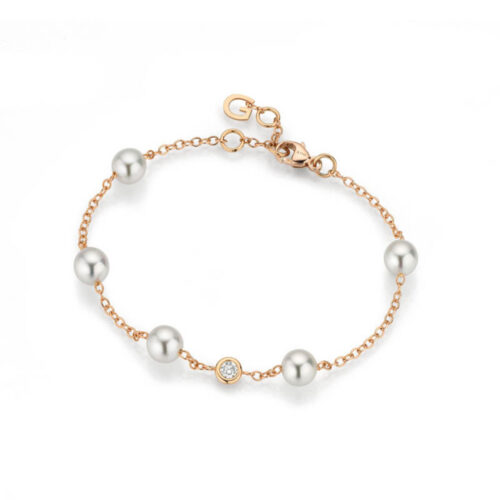 Gellner - Armbånd i rosegull med diamant og Akoya perler