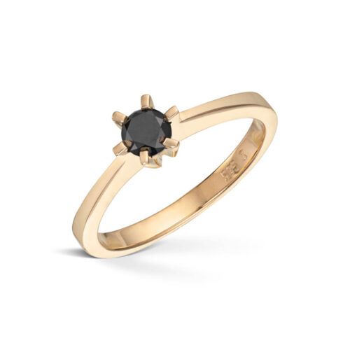 Diamonds by Frisenberg - Enstensring i gult gull med 0,25 ct sort diamant 