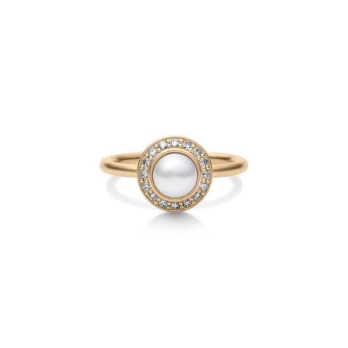 Julie Sandlau - Elaine ring i 14k gult gull med ferskvannsperle og diamanter