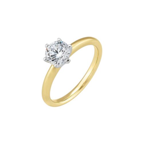 Saint Maurice – 6 Prong Bicolor diamantring i 14 k gult gull og hvit gull 1,0 ct