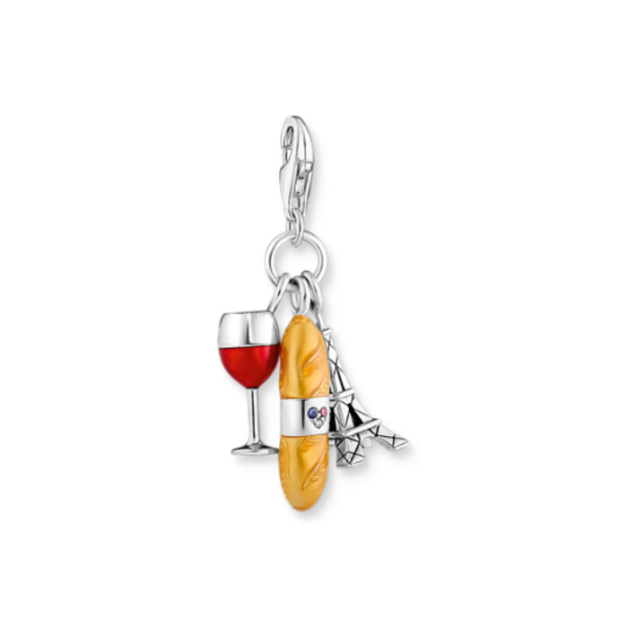 Thomas Sabo - Charm/anheng i sølv med vinglass, Effeltårnet og baguette - City Charm, Paris