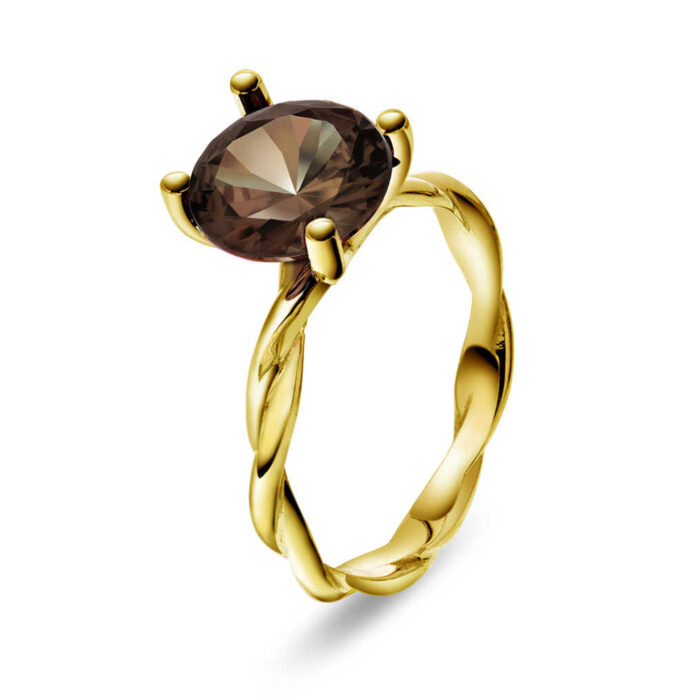 22200012 04 A PAN Jewelry - Ring i gult gull med røkkvarts