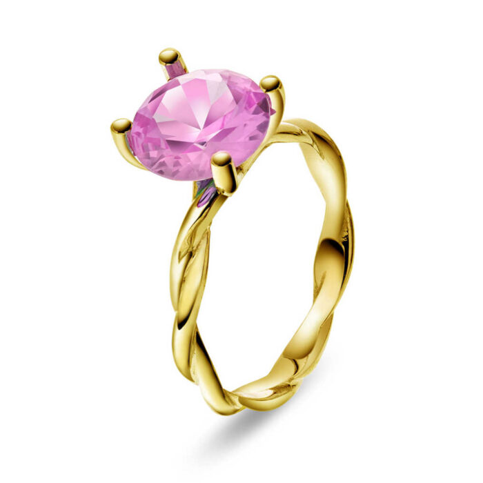 22200012 07 A PAN Jewelry - Ring i gult gull med syntetisk spinell, rosa