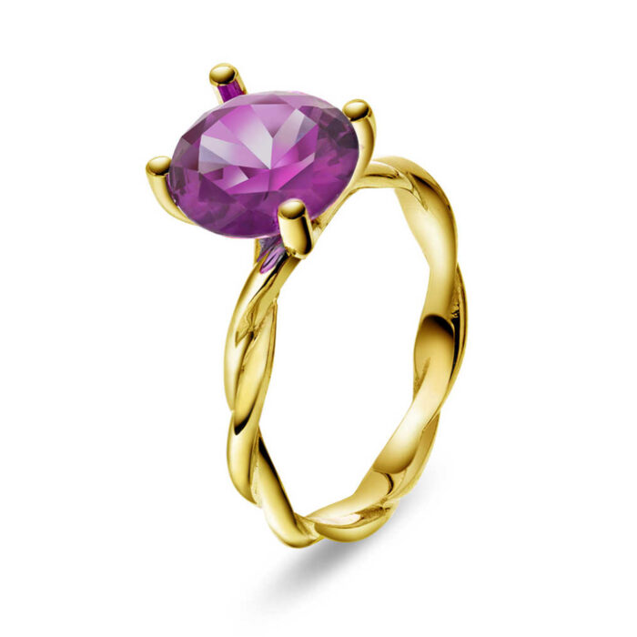 22200012 08 A 1 PAN Jewelry - Ring i gult gull med syntetisk alexandritt, lilla
