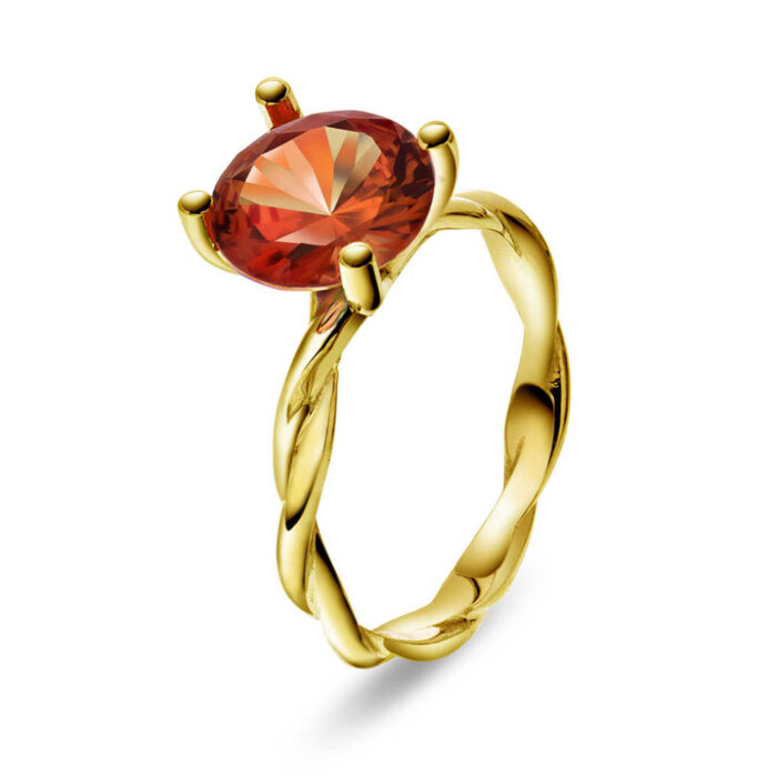 22200012 10 A PAN Jewelry - Ring i gult gull med syntetisk padparascha, oransje