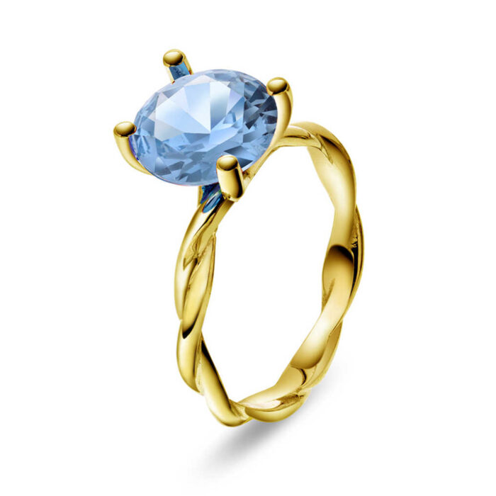 22200012 13 A 1 PAN Jewelry - Ring i gult gull med syntetisk aqua, blå