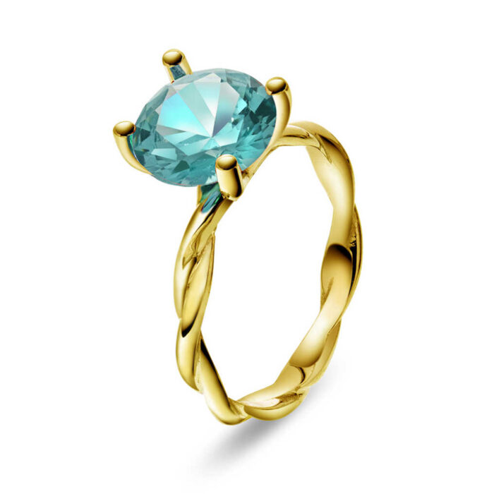 22200012 89 A PAN Jewelry - Ring i gult gull med syntetisk spinell, sjøgrønn