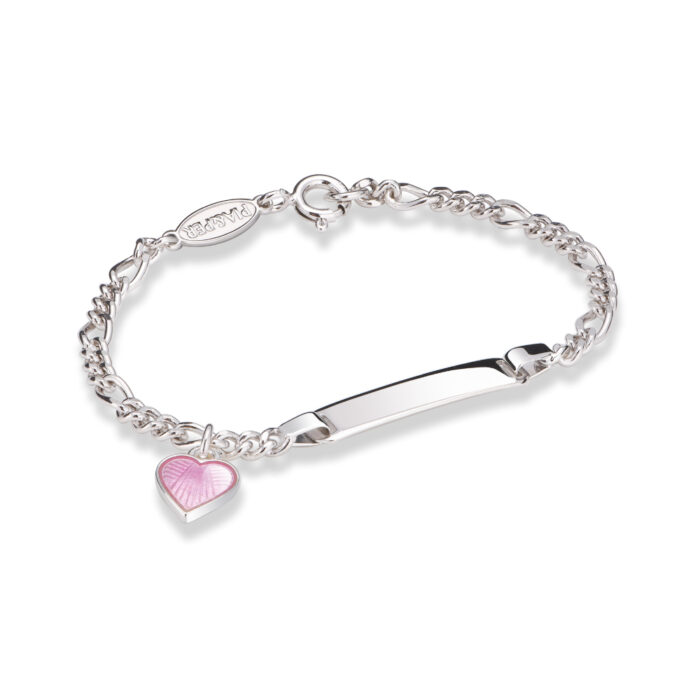 222501 Pia&Per - ID armbånd i sølv med glassemalje, rosa hjerte Pia&Per - ID armbånd i sølv med glassemalje, rosa hjerte