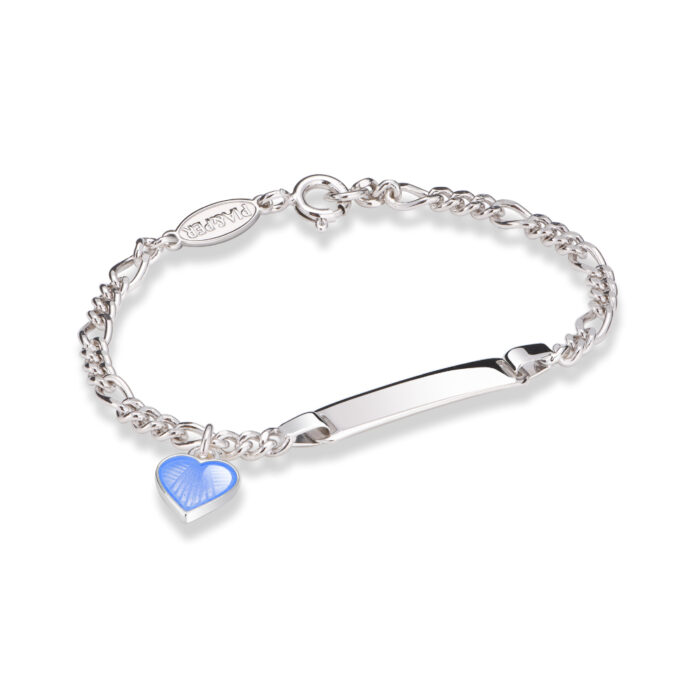 222502 Pia&Per - Id armbånd i sølv med glass emalje, lyseblått hjerte Pia&Per - Id armbånd i sølv med glass emalje, lyseblått hjerte