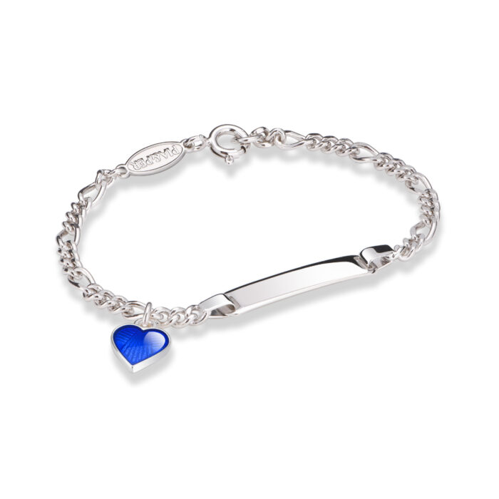 222512 3 Pia&Per - ID armbånd i sølv med glassemalje, blått hjerte