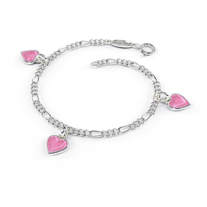 22501 1 Pia&Per - Charms-armbånd i sølv med glassemalje, rosa hjerter