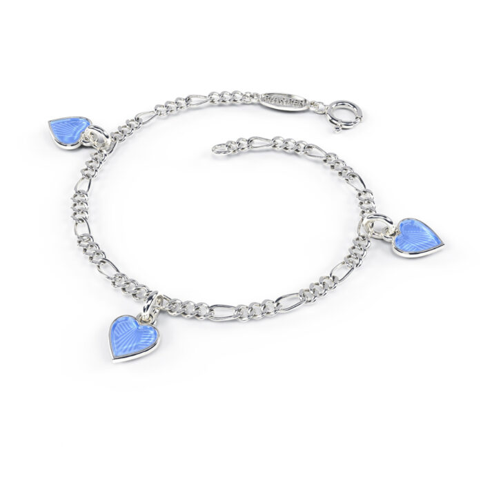 22502 1 Pia&Per – Charms-armbånd i sølv med glassemalje, lyseblå hjerter