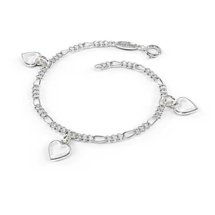 22503 1 Pia&Per – Charms-armbånd i sølv med glassemalje, hvite hjerter