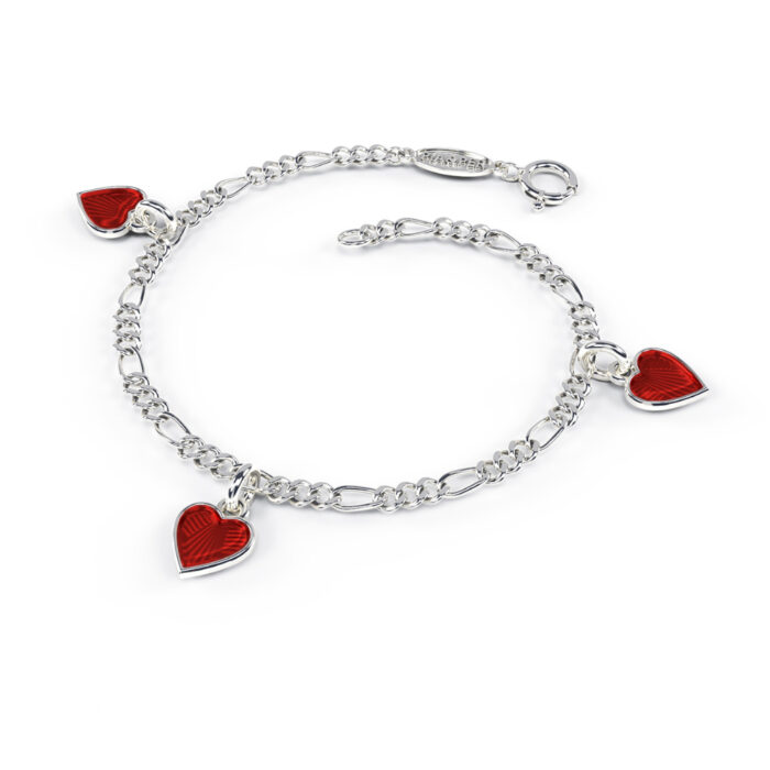 22511 1 Pia&Per – Charms-armbånd i sølv med glassemalje, røde hjerter