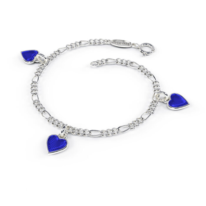 22512 1 Pia&Per – Charms-armbånd i sølv med glassemalje, kongeblå hjerter