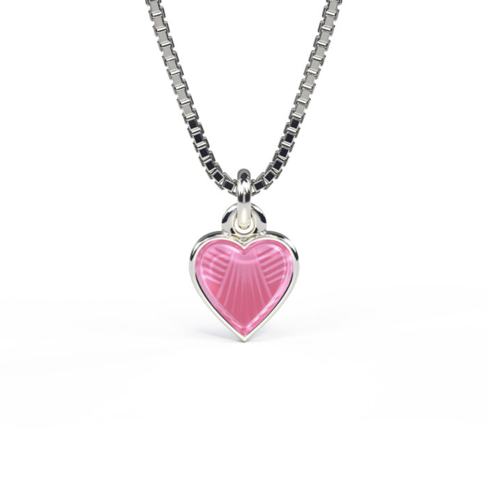 22701 1 Pia&Per - Halskjede i sølv med glassemalje - Rosa hjerte, liten