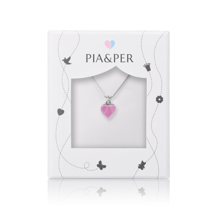 22701 2 Pia&Per - Halskjede i sølv med glassemalje - Rosa hjerte, liten