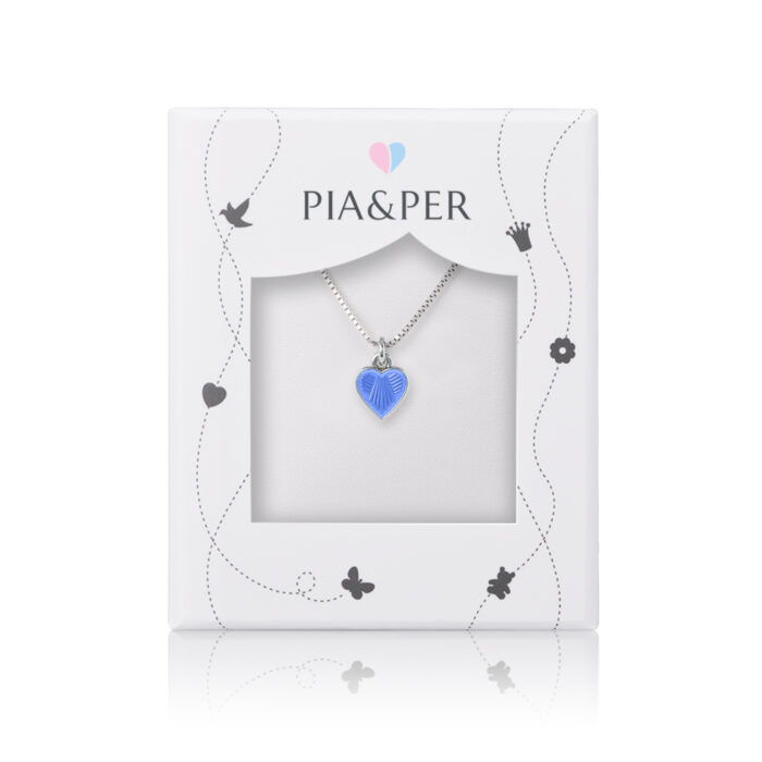 22702 2 Pia&Per - Halskjede i sølv med glassemalje - Lyseblått hjerte, liten