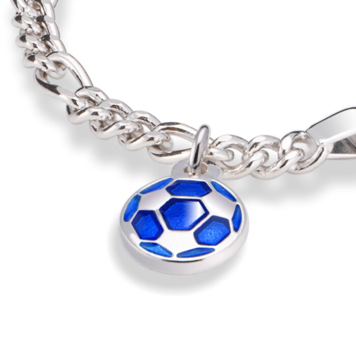 24902 2 Pia&Per - ID armbånd i sølv med glassemalje, blå fotball