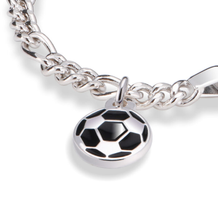 24906 2 Pia&Per - ID armbånd i sølv med glassemalje, sort fotball