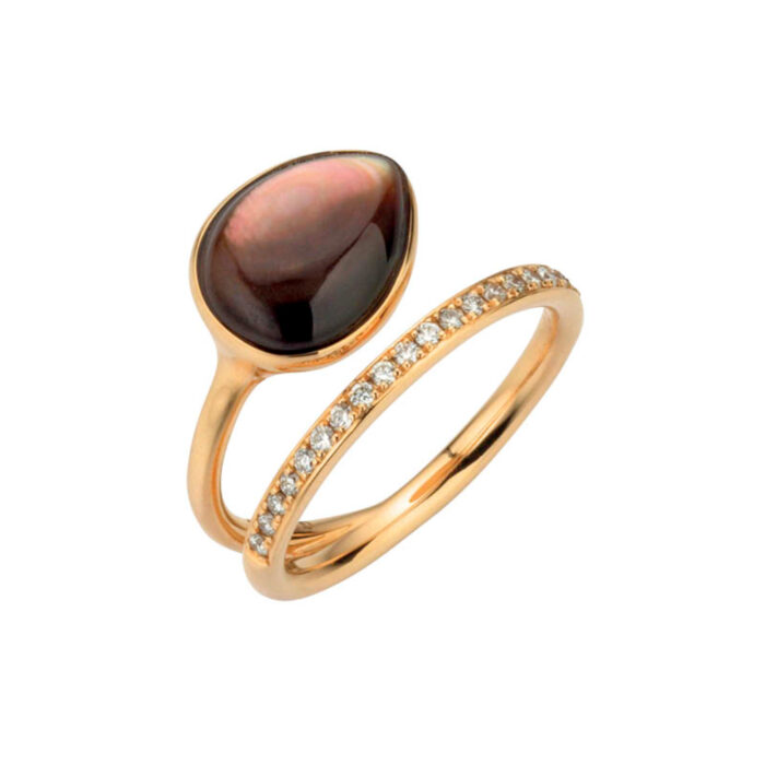 26676 5 010 23428 7050 0002 Gellner - Ring i roségull med brun perlemor og diamanter