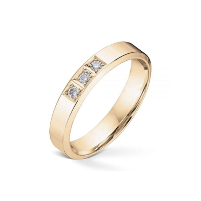 3 x 003 TW SI GU 6145 600x600 1 Diamonds by Frisenberg - Alliansering i gult gull med 3 x 0,03 ct TW/SI - Kraftig ringskinne, håndlaget ved eget verksted