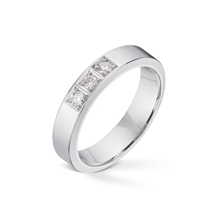 3 x 005 TW SI 8045 2 Diamonds by Frisenberg - Alliansering-Hvittgull 3x0,05 ct TW/SI-Kraftig ringskinne-Håndlaget ved eget verksted