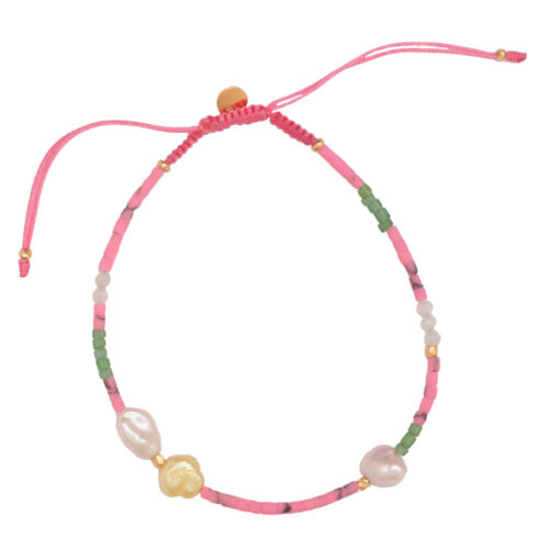 Stine A Jewelry - Deep sea Bracelet With Fresh Pink And Green Stones and Pink Ribbon