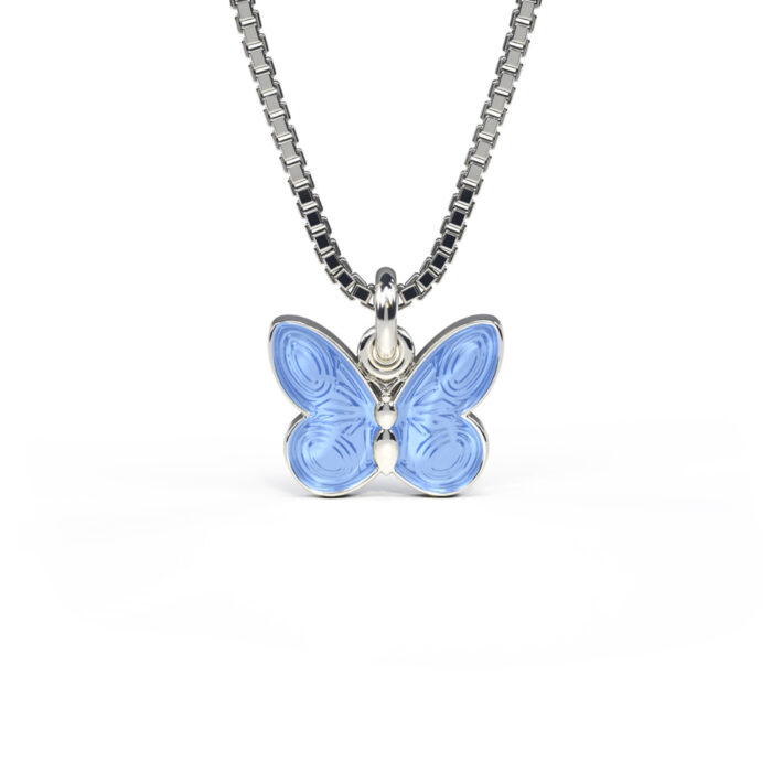 32702 1 Pia&Per - Halssmykke i sølv med glassemalje, lyseblå sommerfugl