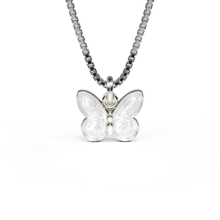 32703 1 Pia&Per - Halssmykke i sølv med glassemalje, hvit sommerfugl