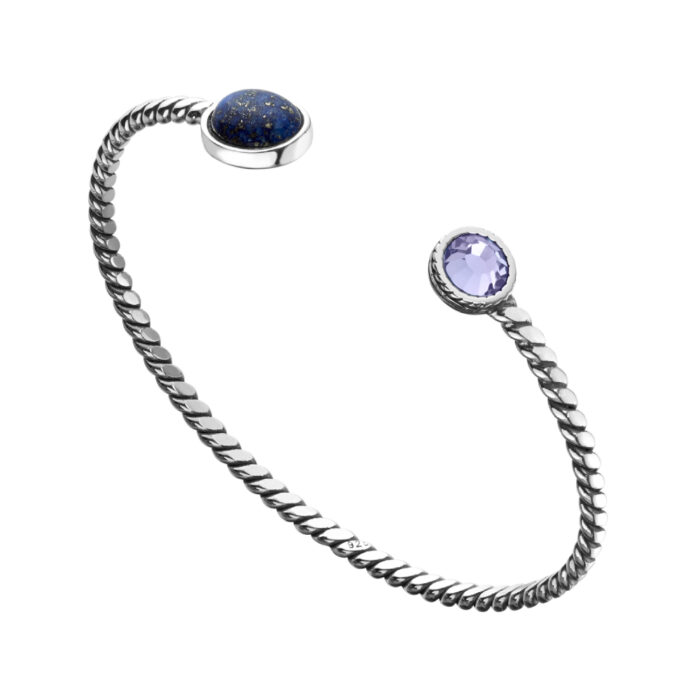330176 21 3 Huldresølv - Tvunnet armring i sølv - Lapis lazuli