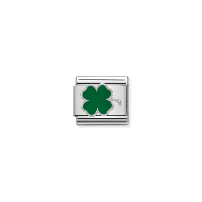 Nomination - Composable Classic SYMBOLS in stainless steel , enamel and 925 sterling silver Green Clover