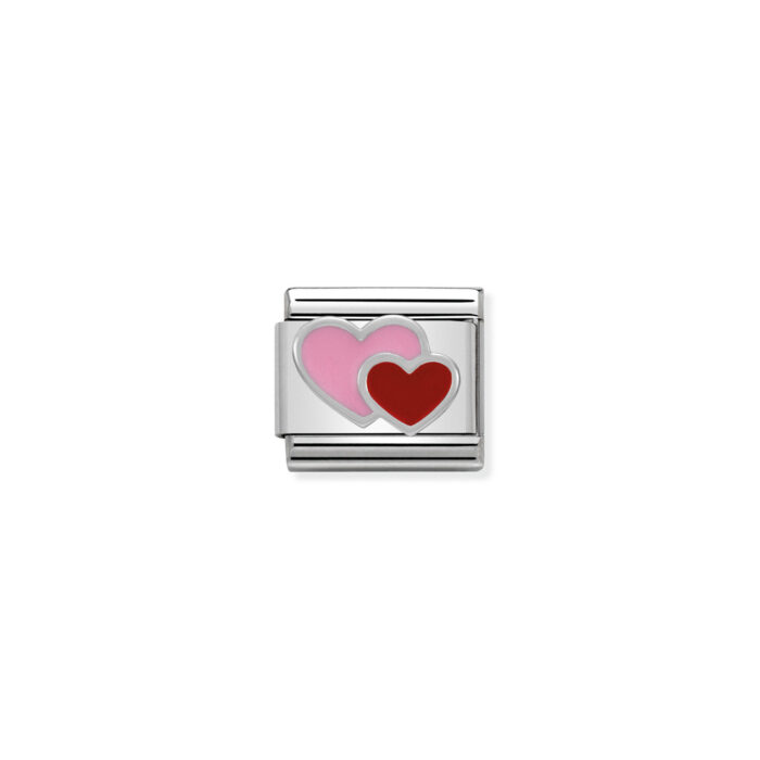 Nomination - Composable Classic SYMBOLS in stainless steel , enamel and 925 sterling silver Pink and Red double heart