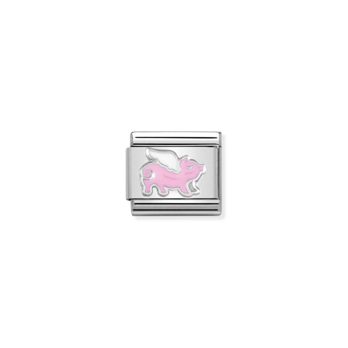 330204 17 01 Nomination - Composable Classic SYMBOLS in stainless steel, enamel and 925 sterling silver Pig with wings