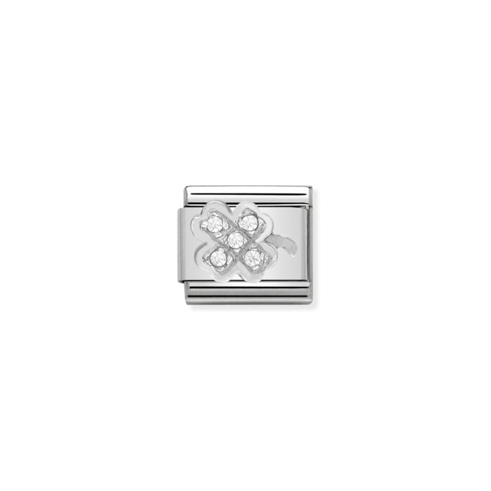 330304 07 01 Nomination - Composable CL SYMBOLS steel , Cubic zirconia and 925 sterling silver Clover Nomination - Composable CL SYMBOLS steel , Cubic zirconia and 925 sterling silver Clover