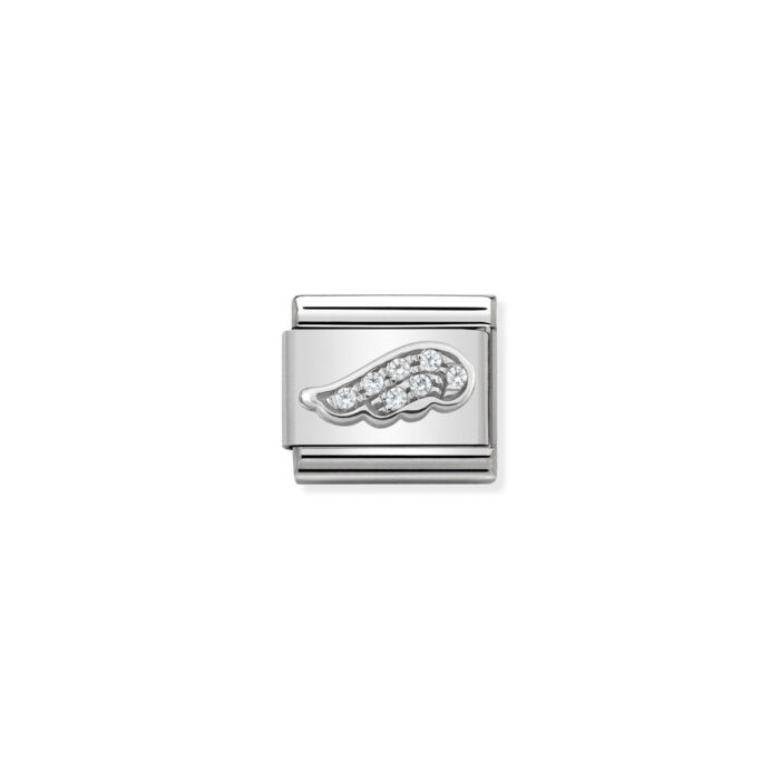 330304 16 01 Nomination - Composable CL SYMBOLS steel , Cubic zirconia and 925 sterling silver WHITE wing