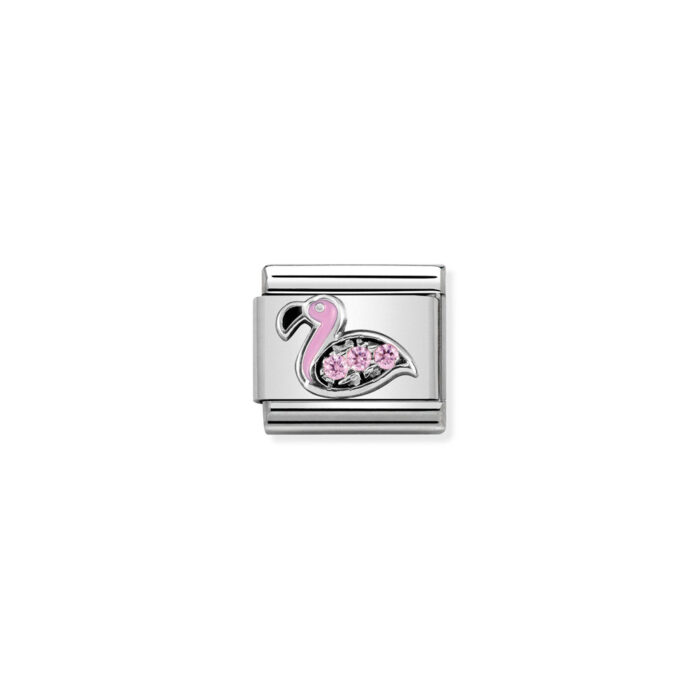 330304 31 01 Nomination - Composable CL SYMBOLS steel , Cubic zirconia and 925 sterling silver Flamingo with Pink CZ