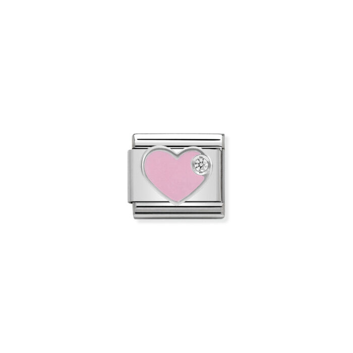 330305 02 01 Nomination - Composable CL SIMBOLS stainless steel, enamel, 1 Cub. Zirc and 925 sterling silver PINK heart Nomination - Composable CL SIMBOLS stainless steel, enamel, 1 Cub. Zirc and 925 sterling silver PINK heart