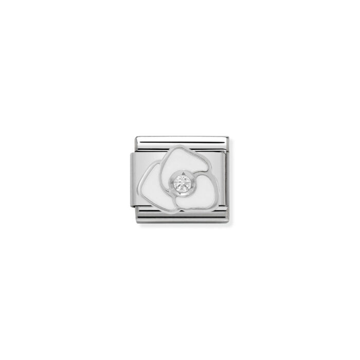 330305 06 01 Nomination - Composable CL SIMBOLS stainless steel, enamel, 1 Cub. Zirc and 925 sterling silver WHITE rose Nomination - Composable CL SIMBOLS stainless steel, enamel, 1 Cub. Zirc and 925 sterling silver WHITE rose