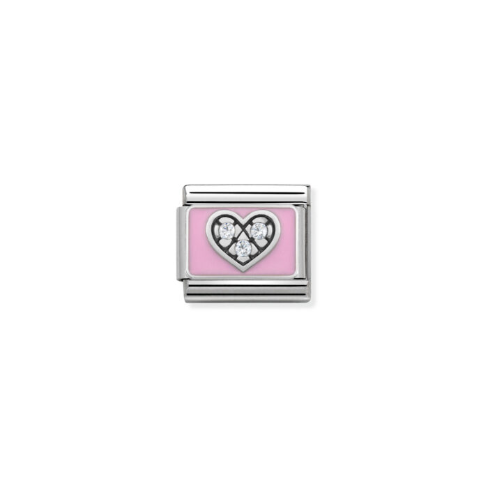 330306 06 01 Nomination - Composable CL SIMBOLS stainless steel, enamel, Cub. Zirc and 925 sterling silver CZ Heart Pink Nomination - Composable CL SIMBOLS stainless steel, enamel, Cub. Zirc and 925 sterling silver CZ Heart Pink