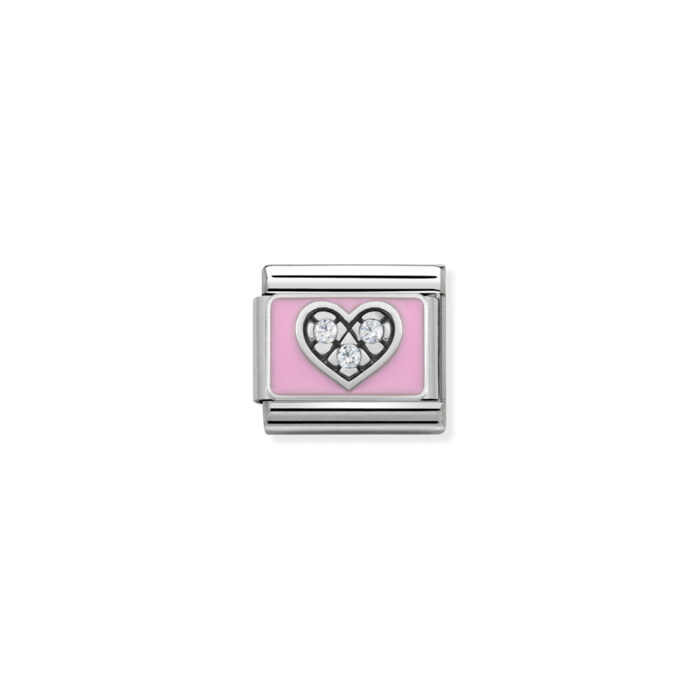 Nomination - Composable CL SIMBOLS stainless steel, enamel, Cub. Zirc and 925 sterling silver CZ Heart Pink